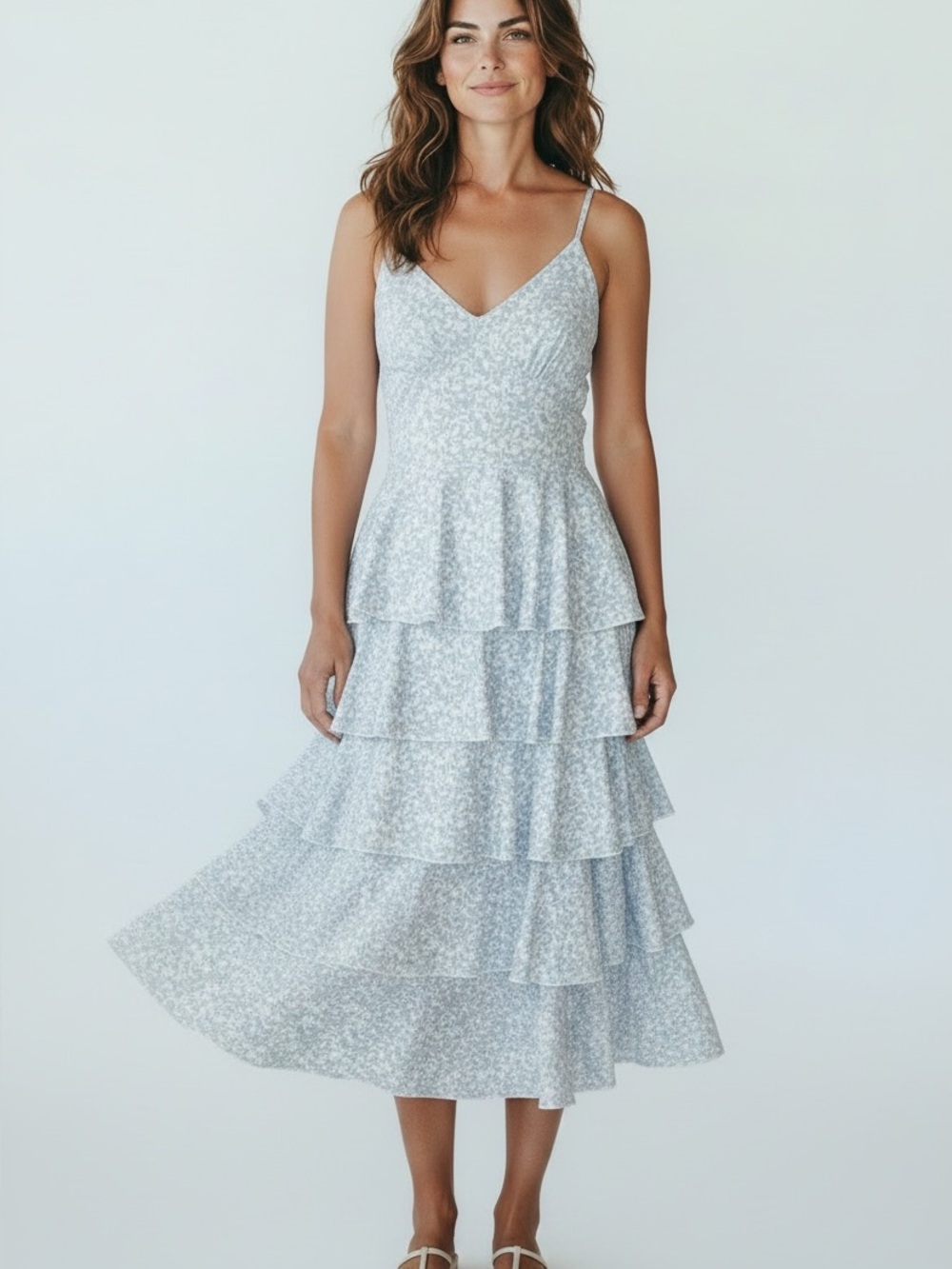 Light Blue Floral Tiered Maxi Dress - Unbranded
